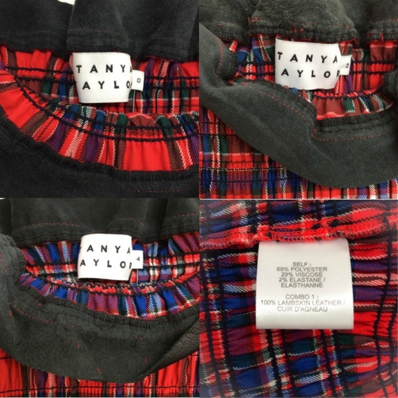 Tanya Taylor Red Multi Plaid Smocked Crop Blouse - Picture 6 of 7